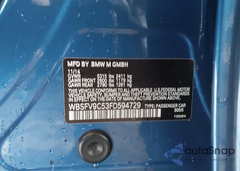 2015 BMW M5 from USA, damaged, VIN WBSFV9C53FD594729